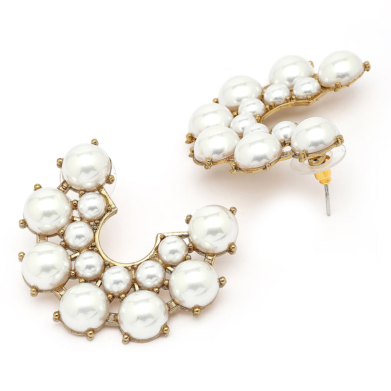 Gold Plated Pearl Studded Semi Circle Shaped Stud Earrings