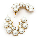 Gold Plated Pearl Studded Semi Circle Shaped Stud Earrings