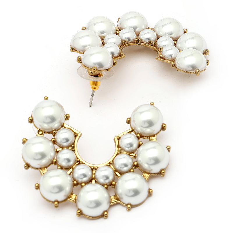 Gold Plated Pearl Studded Semi Circle Shaped Stud Earrings