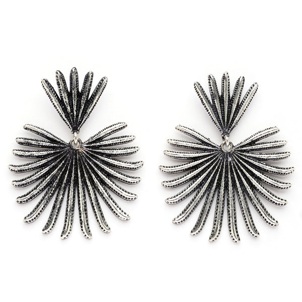 Oxidised Silver Toned Leaf Shaped Styles Drop Earrings