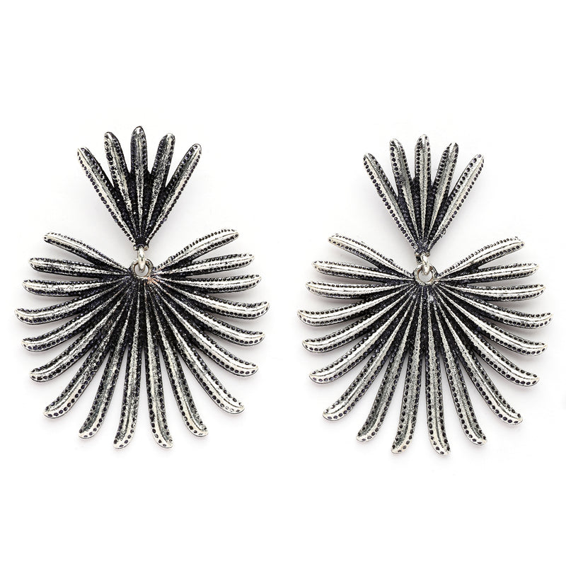Oxidised Silver Toned Leaf Shaped Styles Drop Earrings