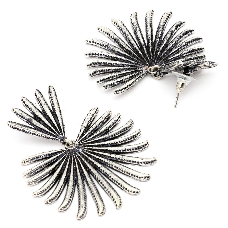 Oxidised Silver Toned Leaf Shaped Styles Drop Earrings