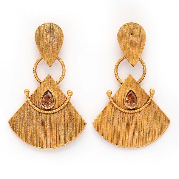 Gold Plated CZ Studded Tribal Style Dangler Earrings