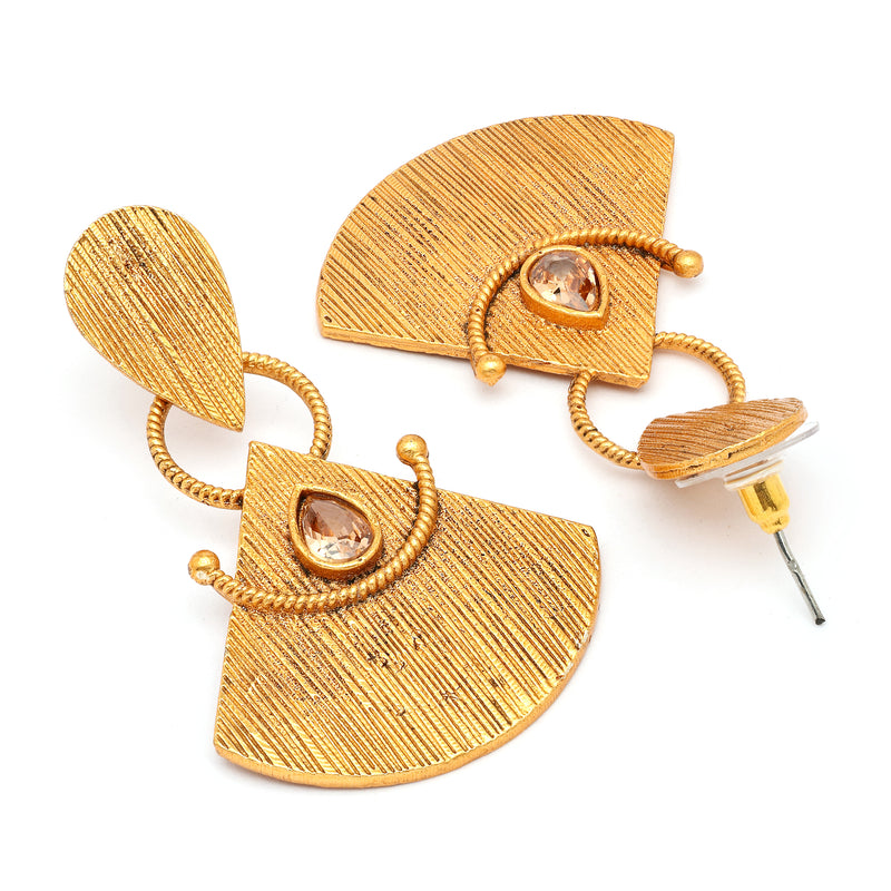 Gold Plated CZ Studded Tribal Style Dangler Earrings