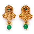 Traditional Gold Plated Floral Shaped Green Pearl Beaded Earrings