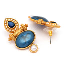 Traditional Gold Plated Oval Shaped Blue Stone And Pearl Studded Earrings