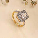 Gold Plated Square Shaped White American Diamond Studded Adjustable Ring