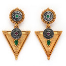 Oxidised Gold Plated Triangle Shaped Green CZ Studded Earrings