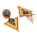Oxidised Gold Plated Triangle Shaped Green CZ Studded Earrings