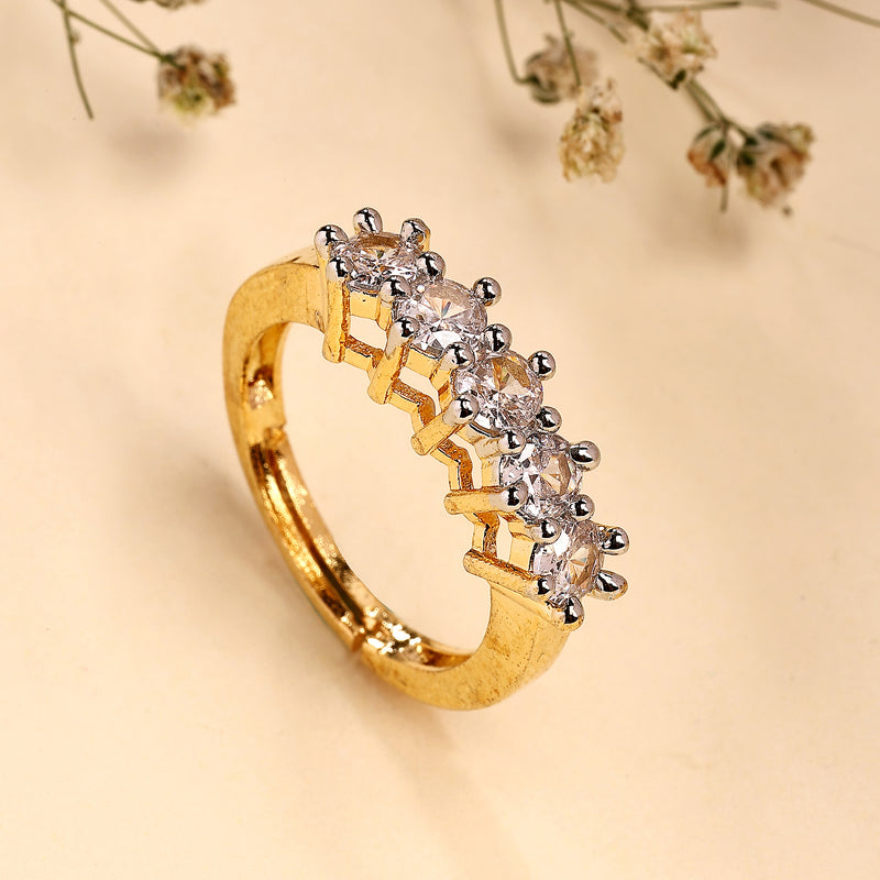 Gold Plated White American Diamond Studded Adjustable Ring