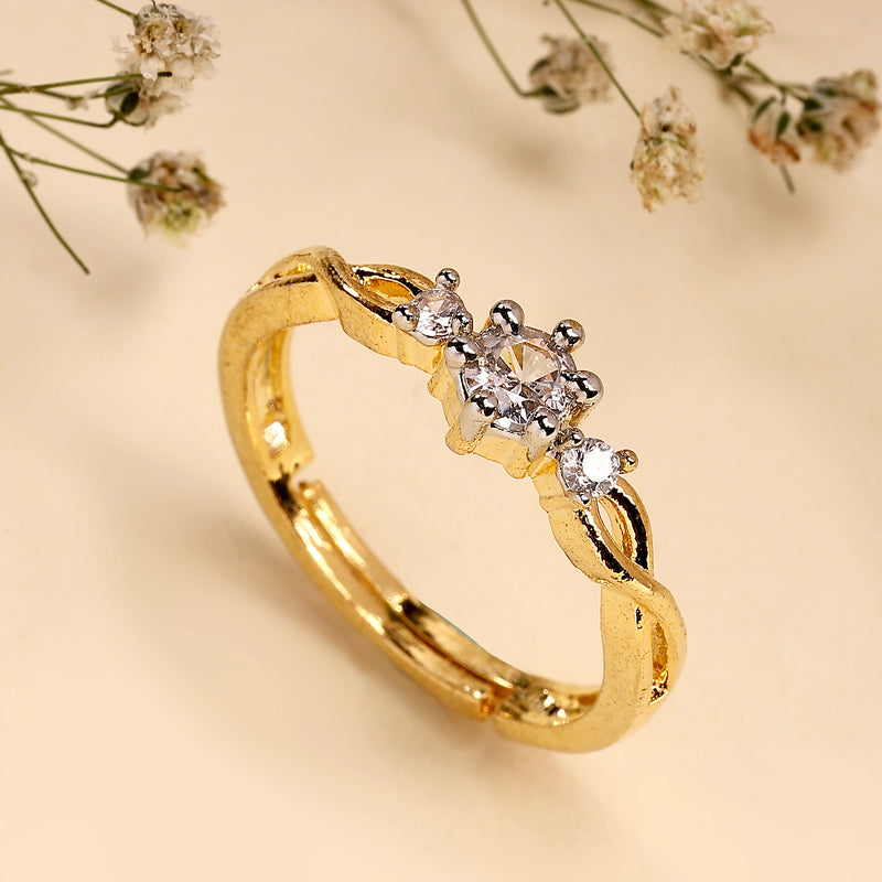 Elegant Gold Plated White American Diamond Studded Adjustable Ring