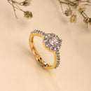 Elegant Gold Plated Round Shaped White American Diamond Studded Adjustable Ring