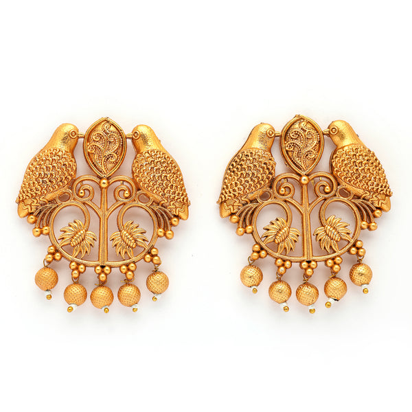 Traditional Gold Plated Bird Shaped Pearl Beaded Earrings