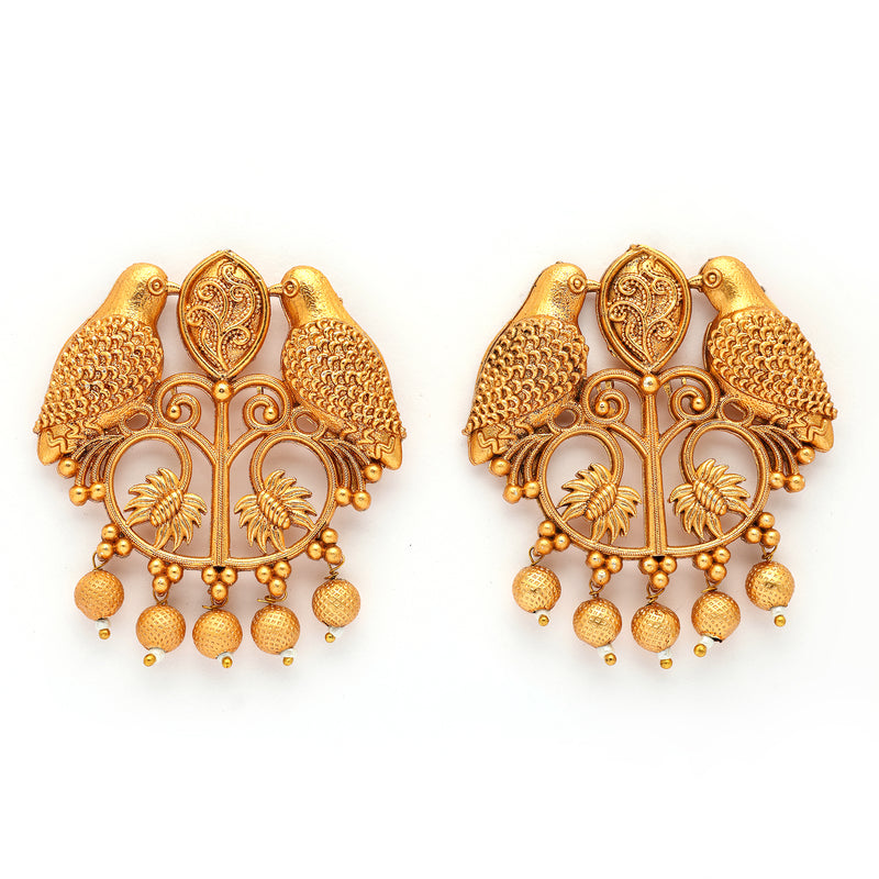 Traditional Gold Plated Bird Shaped Pearl Beaded Earrings