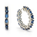 Rhodium Plated Silver Toned Navy Blue American Diamond Embellished Hoop Earrings