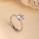 Rhodium Plated Silver Toned White American Diamond Studded Adjustable Ring