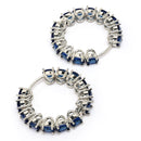 Rhodium Plated Silver Toned Navy Blue American Diamond Embellished Hoop Earrings