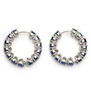 Rhodium Plated Silver Toned Navy Blue American Diamond Embellished Hoop Earrings