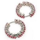 Rhodium Plated Silver Toned Red American Diamond Embellished Hoop Earrings