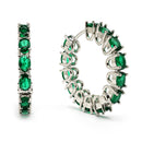 Rhodium Plated Silver Toned Blue American Diamond Embellished Hoop Earrings