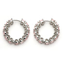 Rhodium Plated Silver Toned Pink American Diamond Embellished Hoop Earrings