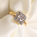 Gold Plated Square Shaped White American Diamond Studded Adjustable Ring