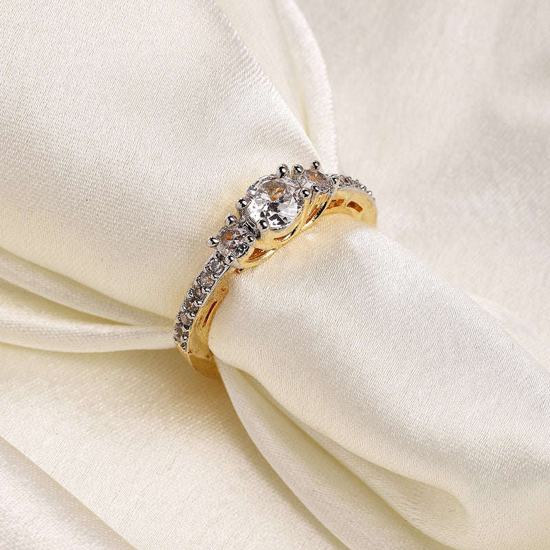 Elegant Gold Plated White American Diamond Studded Adjustable Ring