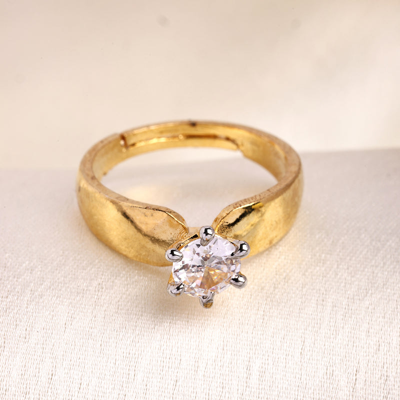 Gold Plated White American Diamond Studded Adjustable Band Ring