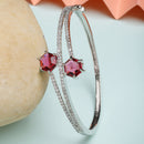 Rhodium Plated Silver Toned Round Shaped  Ruby Red American Diamond Studded  Bracelet