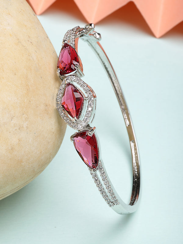 Rhodium Plated with Red American Diamond Studded Kada Bracelet