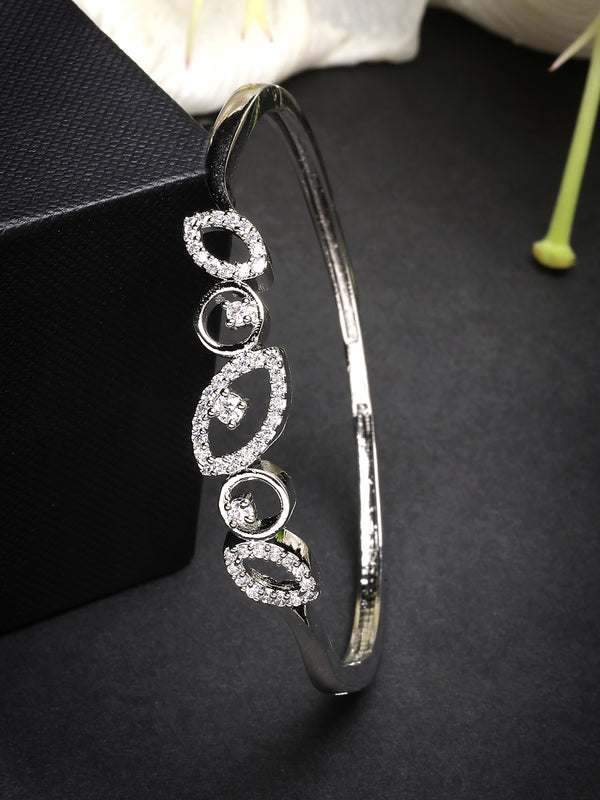 Rhodium Plated with White American Diamond Studded kada Bracelet