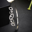 Rhodium Plated Silver Toned Leaf Shaped White American Diamond Studded Bracelet