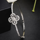 Rhodium Plated Silver Toned Floral White American Diamond Studded Bracelet