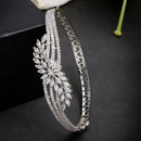 Rhodium Plated Silver Toned Leaf Shaped White American Diamond Studded  Bracelet