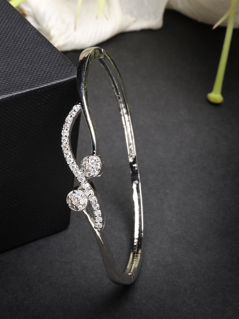 Rhodium Plated with White American Diamond Studded Kada Bracelet