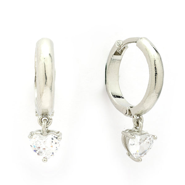 Rhodium Plated Silver Toned Teardrop Shaped White American Diamond Studded Hoop Earrings