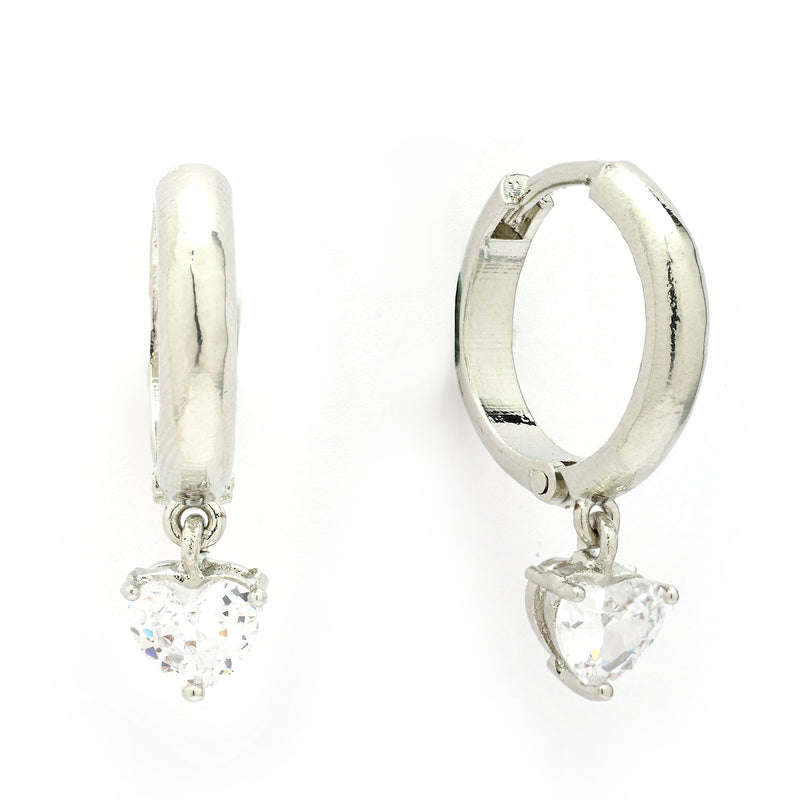 Rhodium Plated Silver Toned Teardrop Shaped White American Diamond Studded Hoop Earrings