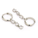 Rhodium Plated Silver Toned Drop Shaped White American Diamond Studded Hoop Earrings