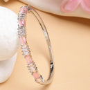 Rhodium Plated Silver Toned Pink & White American Diamond Studded Bracelet