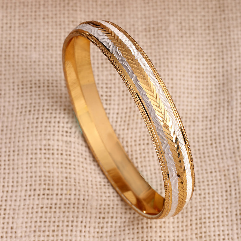 Gold Plated Dual Toned Engraved Texture Kada For Men