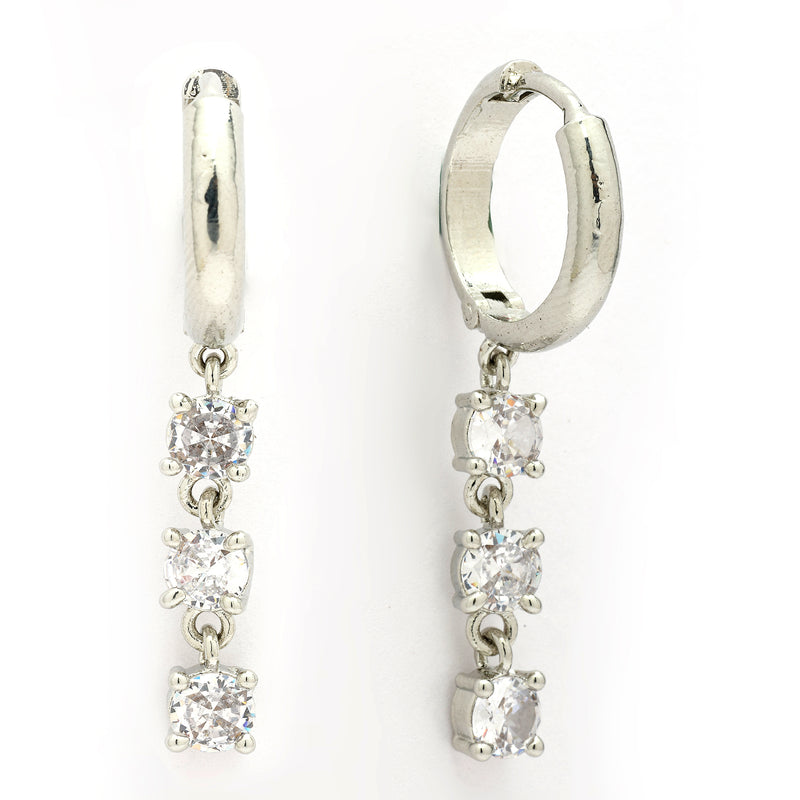 Rhodium Plated Silver Toned Drop Shaped White American Diamond Studded Hoop Earrings