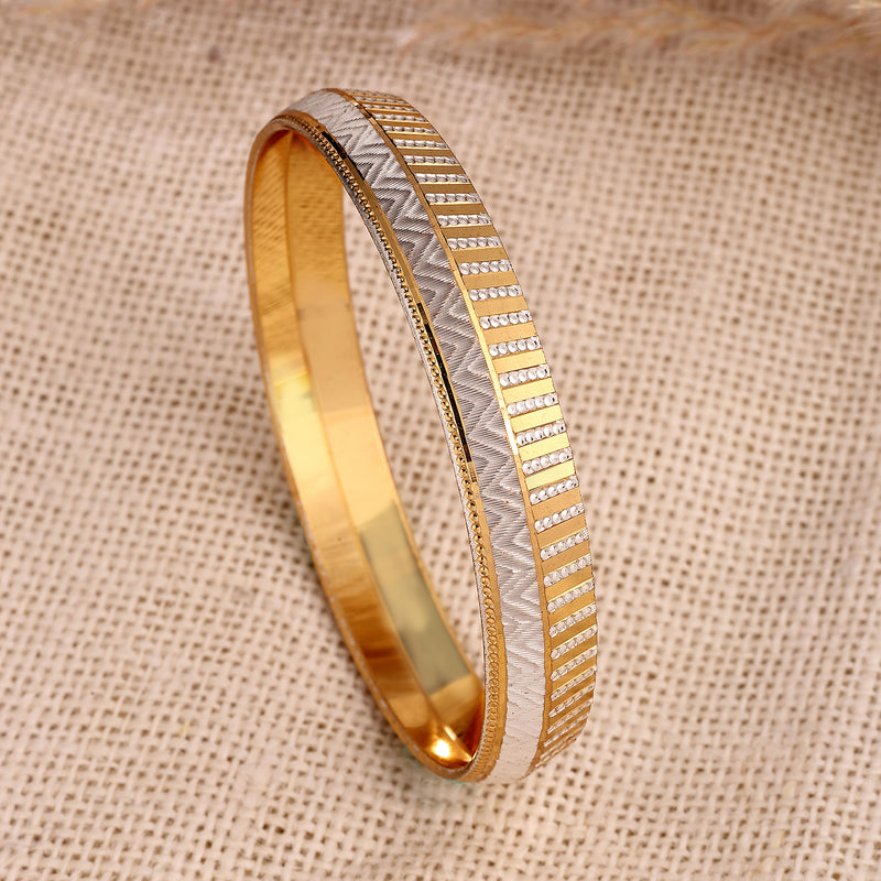 Gold Plated Dual Toned Engraved Texture Kada For Men