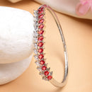Rhodium Plated Silver Toned Leaf Shaped Ruby Red American Diamond Studded Bracelet
