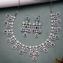 Rhodium Plated Royal Blue American Diamond Stones Studded Jewellery Set