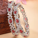 Rhodium Plated Red American Diamonds Studded Bangles