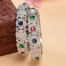 Rhodium Plated with Multicolor American Diamond Studded Floral Design Kada Bangles