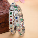 Rhodium Plated Multicolor American Diamond Studded Circular Design Bangles