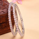 Rhodium Plated Pink American Diamond Studded Thin Bangles