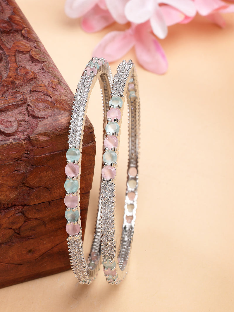 Rhodium Plated with Multicolor American Diamonds Studded Kada Bangles