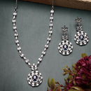 Rhodium Plated Classy Design Blue & white American Diamond Stones Studded Jewellery Set
